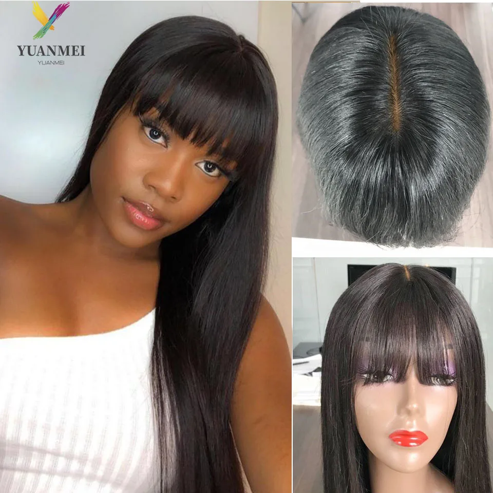 

Human Hair Wig With Bangs Long straight Hair Wig 8-26Inches Fake Scalp Wigs For Women Peruvian Remy Hair Wig Maddle Part