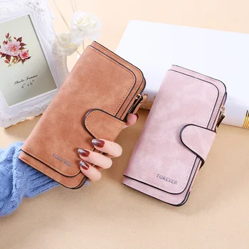 

HUGWISER Zipper Buckle Lady Korean Version Wallet Big Three Fold Fashion Women Bag Doka Bit Matte Texture Two-color Fabric