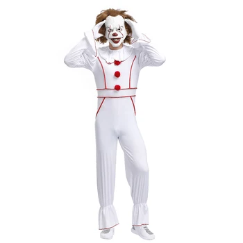 

Stephen King's It Pennywise Cosplay Costume Adult Men Halloween Horror Clown Costume Carnival Fancy Party Dress Outfit mask