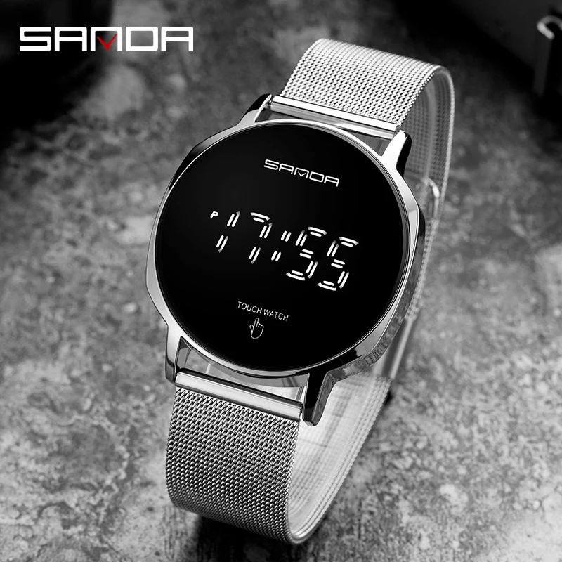 

2020 SANDA Fashion Waterproof Mens Watch LED Touch Screen Date Sport Mesh belt Hours Wrist Black Watch gifts Reloj hombre