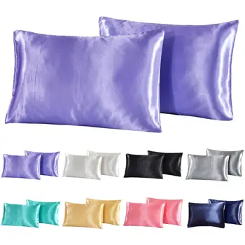 

2Pcs Queen Satin Silk Pillowcase Pillow Case Cover Solid Home Bedding Smooth UK New