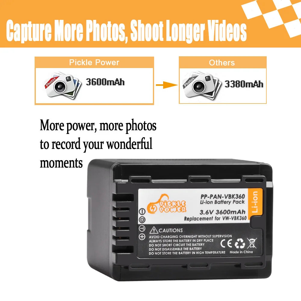 Аккумулятор и жк зарядное устройство для Panasonic VBK360 1 шт. моделей SD40 SD60 SD80 SDX1 H101 H85 H95