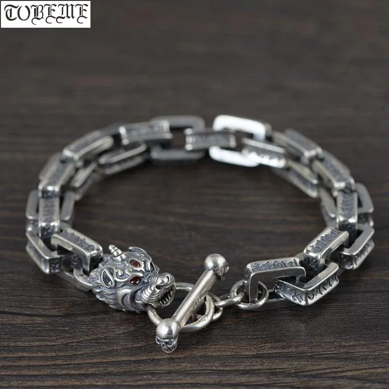 100% 925 Siilver Pixiu браслет пробы Тибетский шесть слов мужской на удачу буддийские OM |