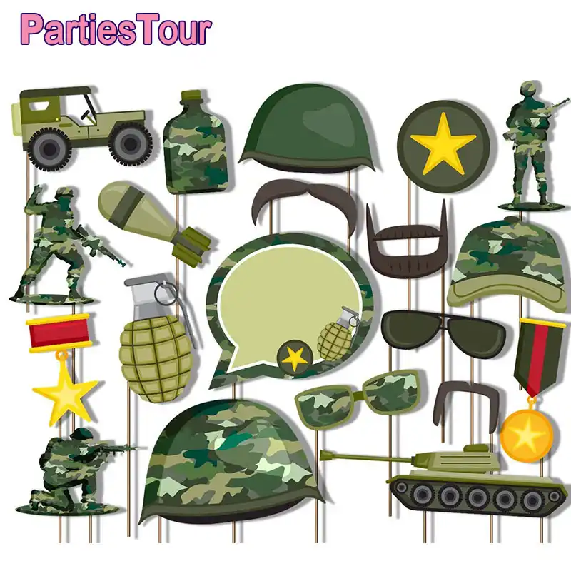 Amy Accessoires De Photomaton Photo Militaire Pieces Decor De Fete D Anniversaire Camouflage A Theme De Soldats De L Armee Pour Fete D Anniversaire Aliexpress