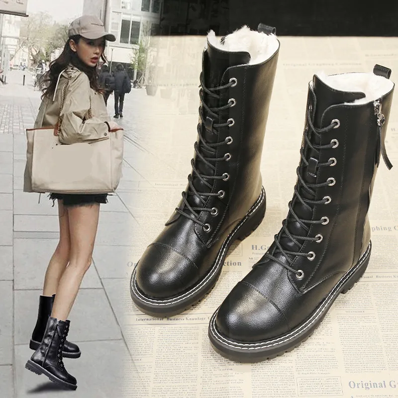 

Shoes Flat Heel Round Toe Snow Boots For Women Low Heels booties Luxury Designer Booties Ladies Boots-women Lace Up Winter