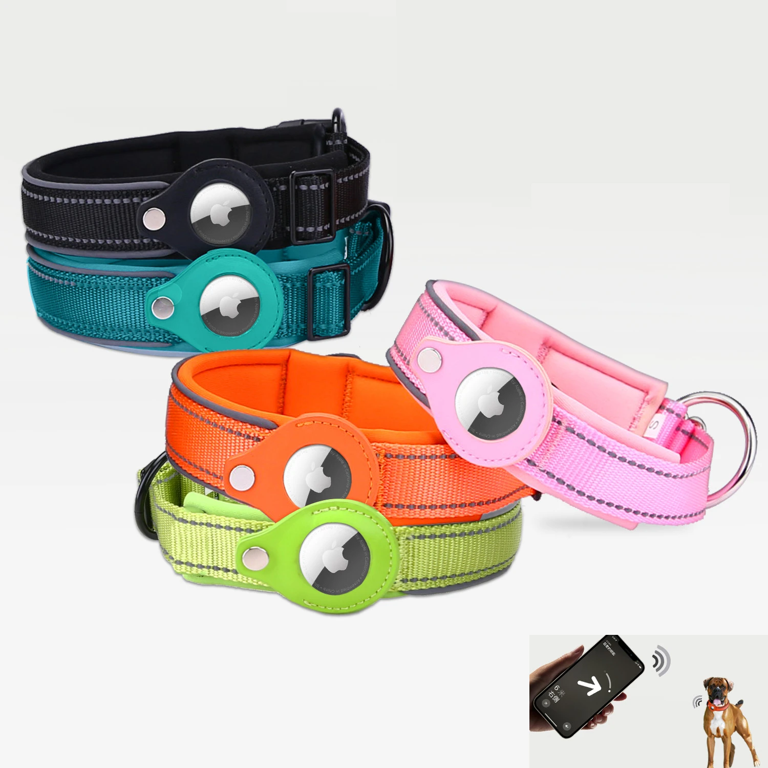 Fashion Dog Collar With Apple Airtag Case Nylon Pet Collar Reflective Soft Anti-lost Tracking Collar Dog Supplies Suit For Dog dog collar tags