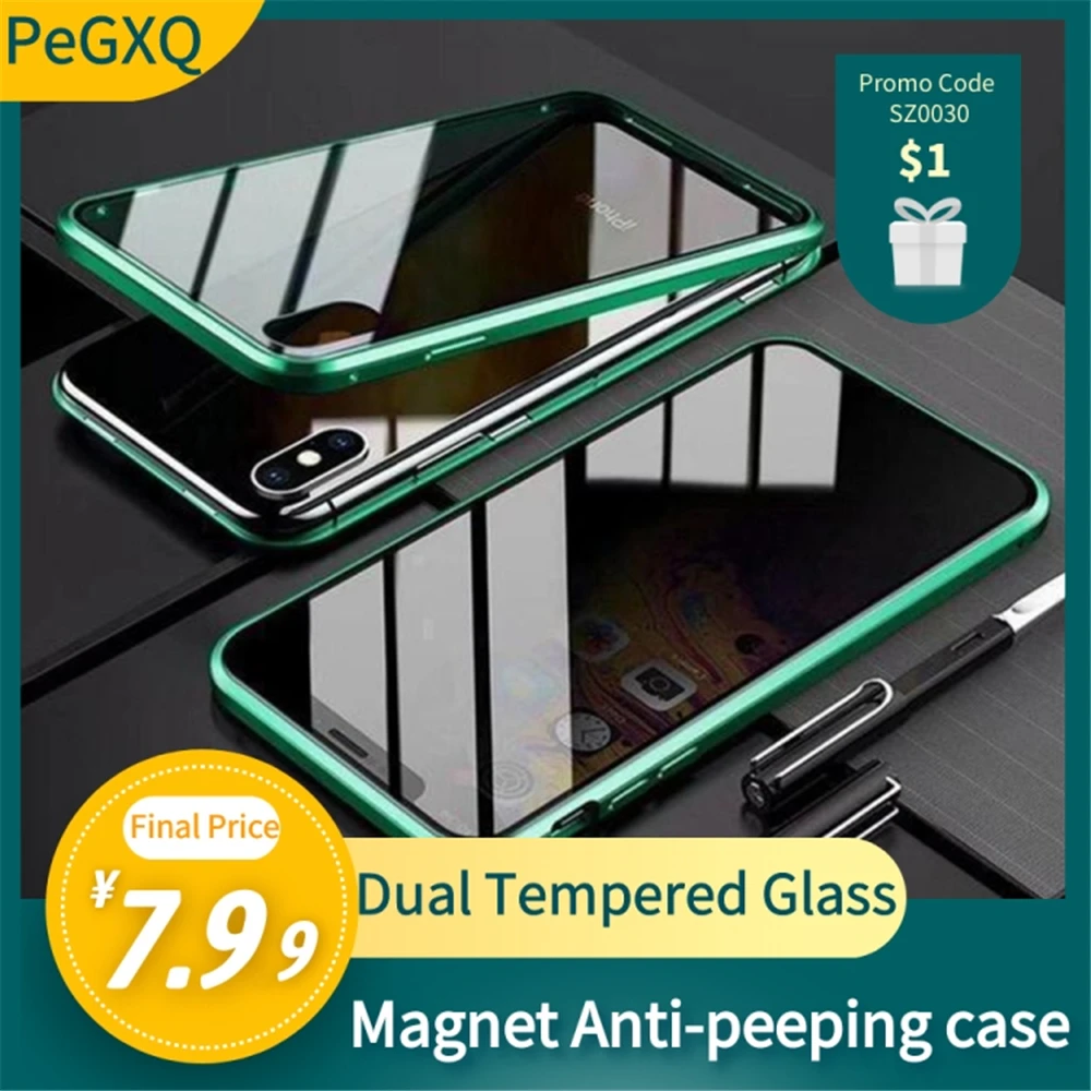 Чехол для iPhone 12 Pro Max Mini 11pro Xs Xr 8P магнитный металлический бампер с двойным