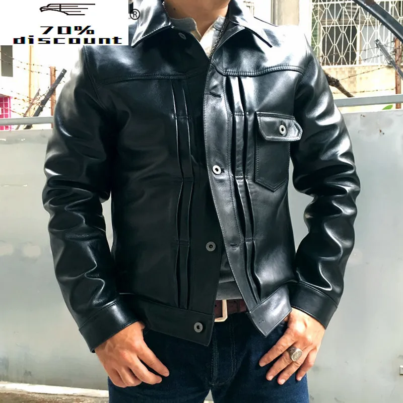 

Men's Genuine Leather Jacket Spring Autumn Jacket Men Horsehide Jackets Short Coat Blouson Cuir Homme YY324