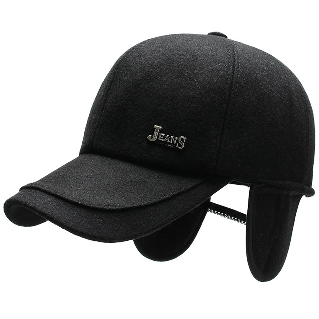 Модная зимняя брендовая шерстяная шапка, Мужская теплая однотонная бейсболка с ушками, хип-хоп бейсболка, Повседневная шляпа для отца вышивка на кепке