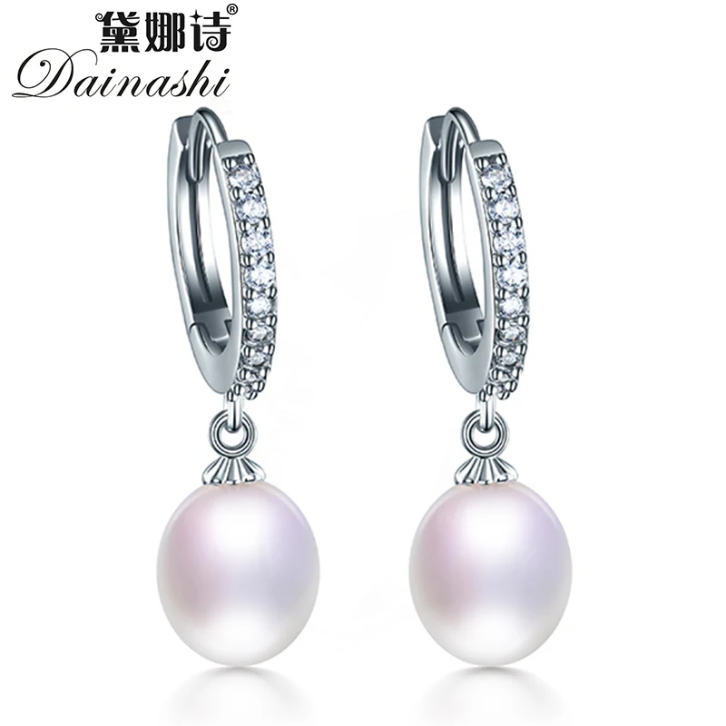 

Dainashi Fashion 925 Sterling Silver Zircon Dangle Drop Earrings 100% Genuine Freshwater Cultured Pearl Drop Earrings for Women