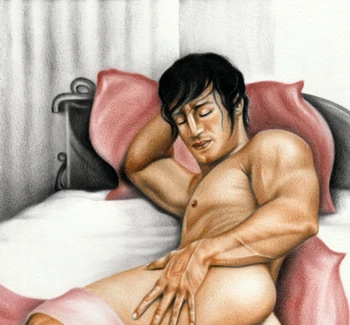 

High quality perfect Hand Painted Oil Painting on Canvas :Original body art oil, a man's body model on the side bed