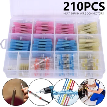 

210pcs Heat Shrink Butt Terminals Waterproof Fully Insulated Electrical Wire Connectors Cable Crimping Terminals Connector Kit