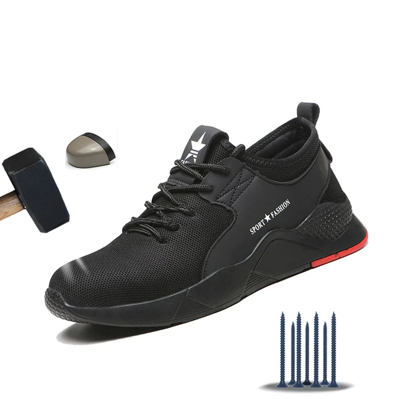 

Manlegu Men's Steel Toe Work Safety Shoes Men Winter Casual Breathable Work Shoes Outdoor Sneakers Puncture Proof Boots