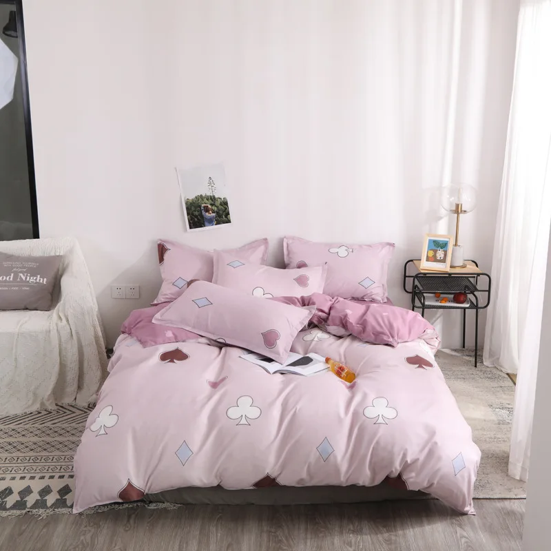 Solid Color Printed Bedding Set Duvet Cover Set Korean Bed Sheet Quilt Duvet Cover With Pillowcases King Queen Twin Full Sizes