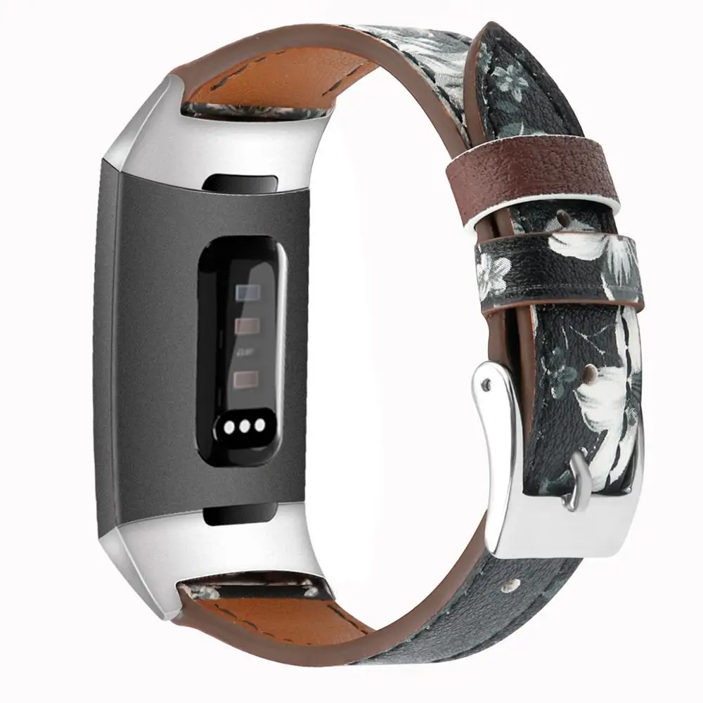 Leather band for Fitbit Charge 3/Charge 3 SE Floral Soft Leather Replacement Accessories Bands Wristband Flower Strap Women Men - Цвет: floral 2