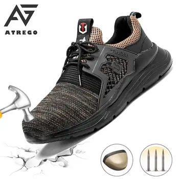 

AtreGo Men's Mesh Casual Snakers Steel Toe Safety Shoes Breathable Mesh Sports Shoes Lightweight Hiking Running Shoes