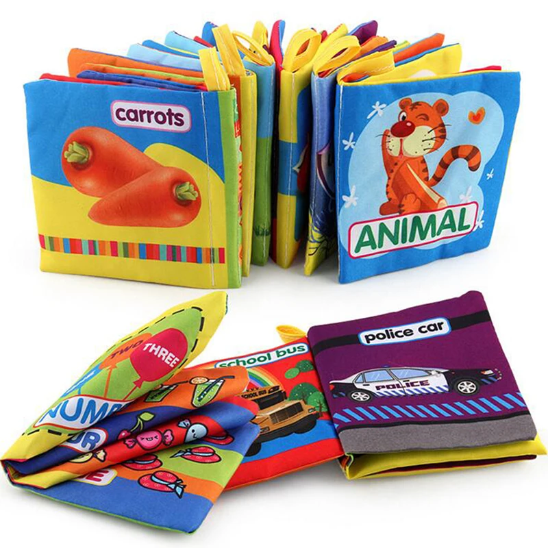 

Hot Baby Early Educaation Cloth Book Cartoon Animal Traffic Car Number Fruit Vegetable Cognize Book Kids Developing Books Toy