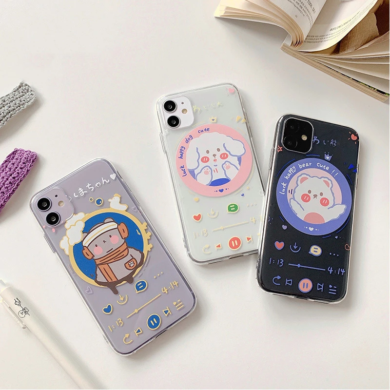 Original Cartoon Animals Dog Bear Player Soft Phone Case For iPhone 11 Pro Max TPU Back Cover for X XR XS 8 7 Plus |