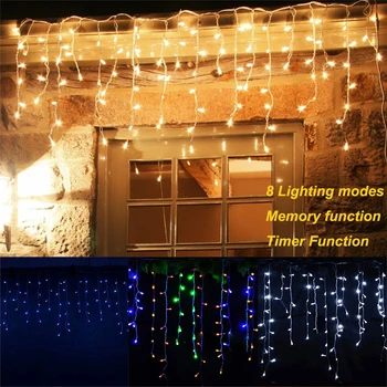 

Garland Christmas LED Curtain Icicle String Fairy Light 5M 96Leds Droop 0.3-0.5M Outdoor Holiday Party Garden Led Decor Lights