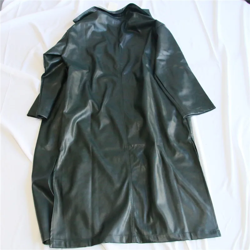 WSYORE, крутая длинная куртка из искусственной кожи, новинка, осенняя Женская свободная ветровка с поясом из искусственной кожи, приталенная осенняя куртка NS939a