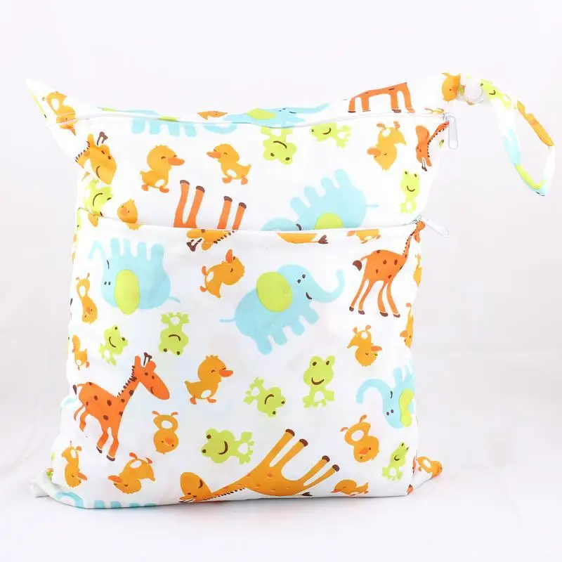 

1PC 60 Style Reusable Waterproof Prints Wet Dry Diaper Bag Double Pocket Cloth Handle Wetbags 36*28CM Wholesale Special Price