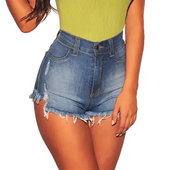 

Fashion Middle Waist Shredded Pocket Denim Shorts Women Summer Casual Hot Pants Perfect for summer daily wear going or night out