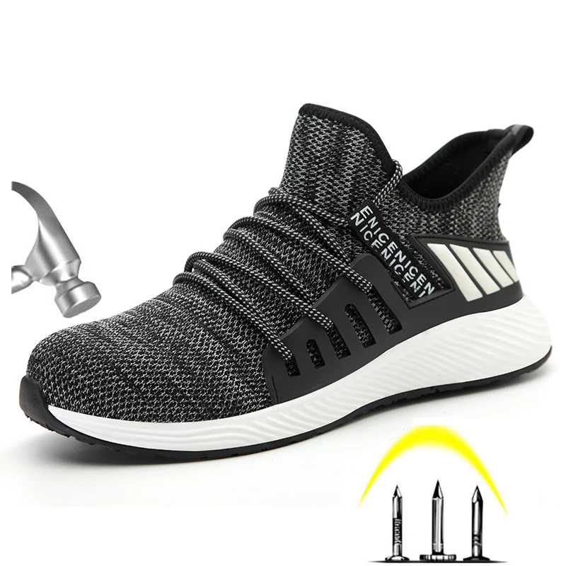 Zapatos de seguridad de trabajo indestructibles para hombre, zapatillas de malla con punta de acero antideslizantes a prueba de perforaciones, botas protectoras transpirables, envío directo