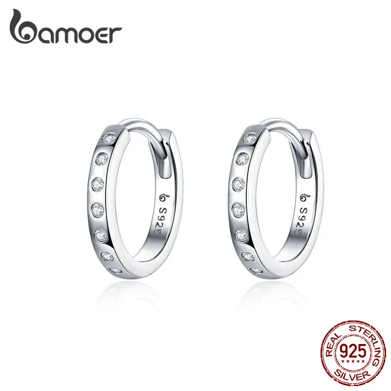 BAMOER серьги-кольца для женщин, 925 пробы, серебро, Минималистичная, простая круглая серьга, Настоящее серебро, корейская мода, ювелирные изделия BSE101