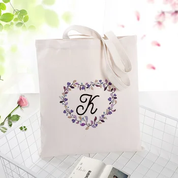 

Alphabet K-O Canvas Tote Bag Art Letter Print Handbag Logo Text DIY Eco Reusable Recycled Shopping Bag