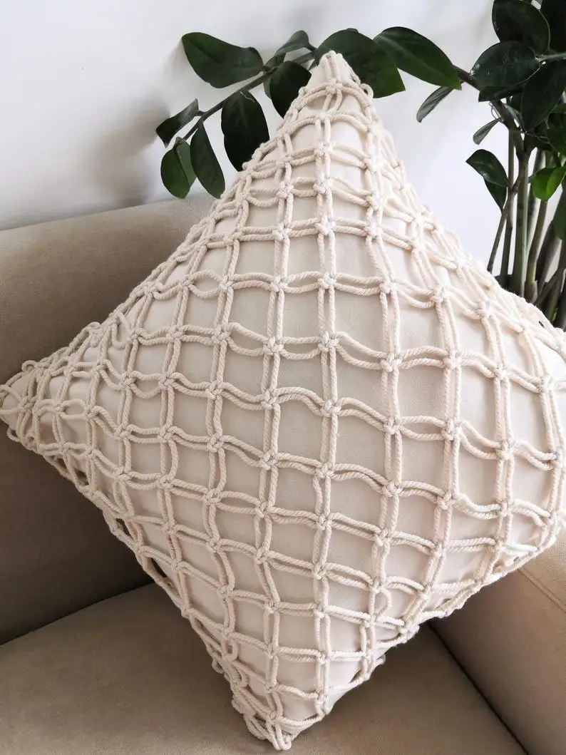 

MOM'S YARD New Macrame Handmade Cotton Thread Pillowcase Bohemia Moroccan Sofa Cushion Cover Decorative Pillowcase High-end Gift