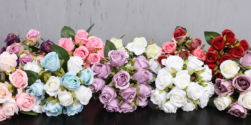 JAROWN 12 Heads Rose Artificial Rose Bouquets Simulation Silk Fake Flowers Wedding Decoration Holding Flowers Home Decor Flores (219)