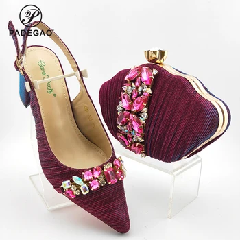 

Summer Special Design Sandals Italian Women Shoes and Bag to Match in Magenta Color African Lady Shoes and Bag Set for Party