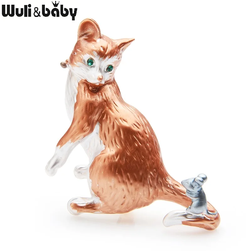 Женская эмалированная брошь Wuli & baby в форме кошки с изображением мыши