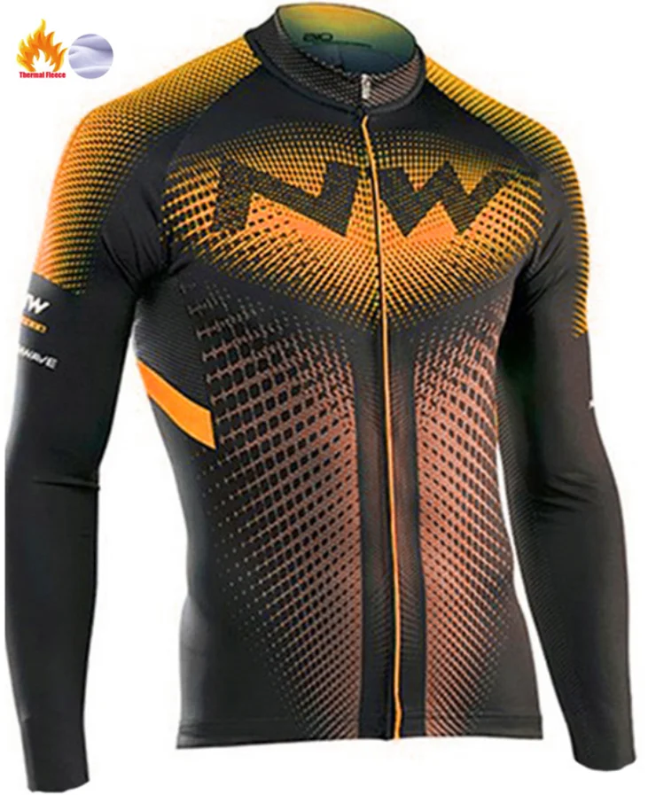 Northwave Winter thermal fleece Cycling Clothes NW men's Jersey suit outdoor riding bike MTB clothing warm Bib Pants set - Color: Winter Jersey
