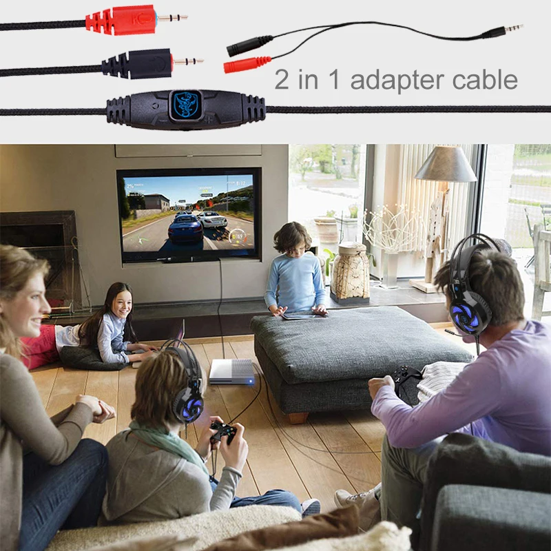For PS4 PC Gaming Headset Computer Gamer Wired Headphone With Microphone LED Bass Helmet Music Bass Kids Earphone Phone Laptop