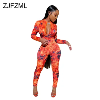 

Printed Zipper Front Sexy Bandage Jumpsuits for Women 2019 Long Sleeve Bodycon One Piece Romper Elegant Long Plus Size Playsuits