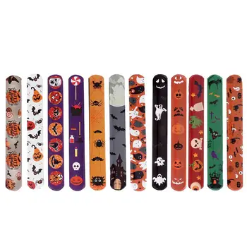 

48Pcs Halloween Child Decoration Bracelet Creative Halloween Wristbands Slap Bands Slap Bracelets Party Supplies