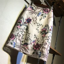 Primavera Verano Falda de tubo con corte en la cintura para mujer bordado Floral Vintage Sexy faldas de malla hasta la rodilla