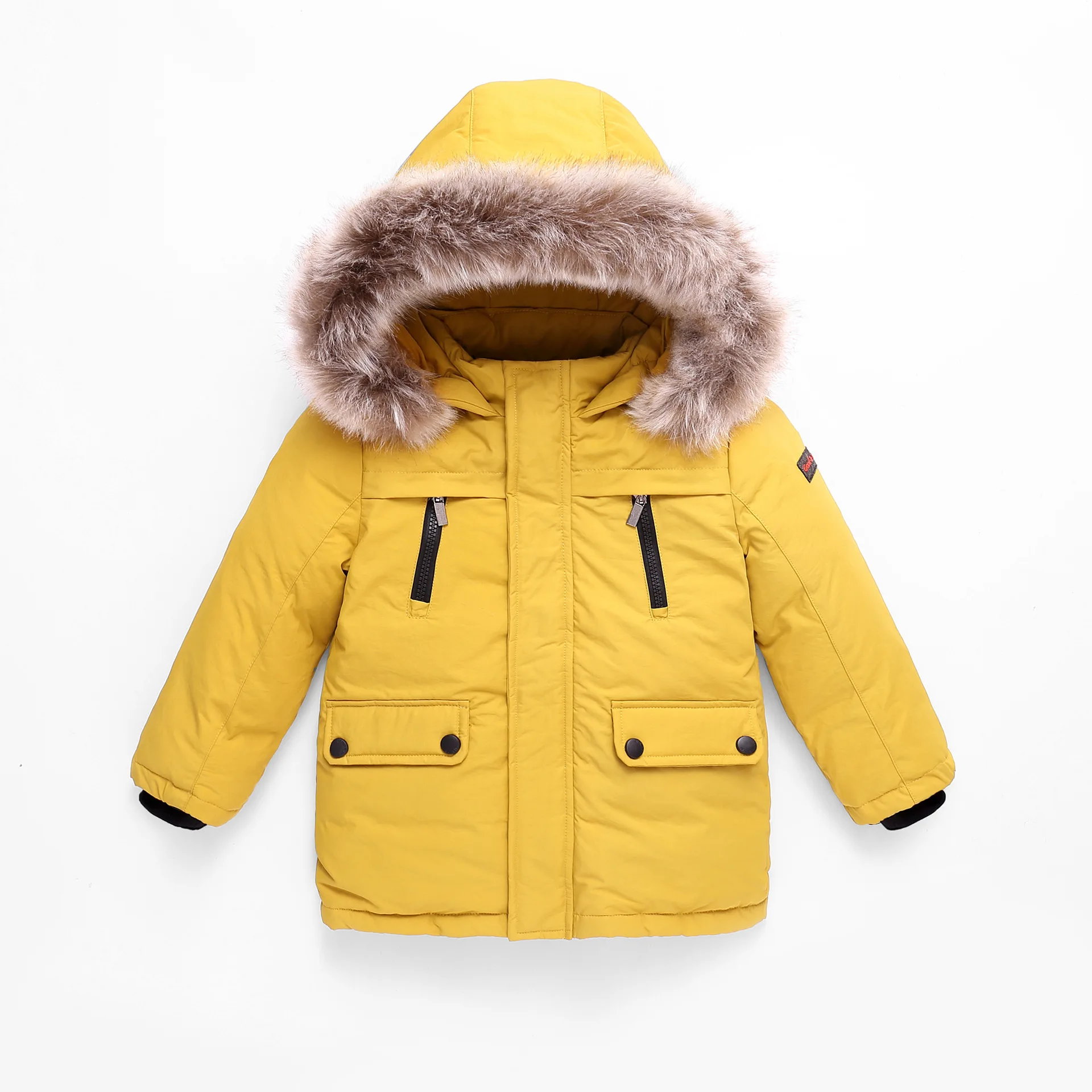 Коллекция года, Детские Зимние куртки-пуховики на утином пуху для мальчиков, теплая детская пуховая верхняя одежда с меховым воротником для девочек, пальто От 4 до 12 лет, DC202 - Цвет: Yellow