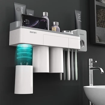 

Wall Mount Toothbrush Holder Suction Cup Magnetic Inverted Cup Bathroom Cleanser Storage Rack Bathroom Accessories Set