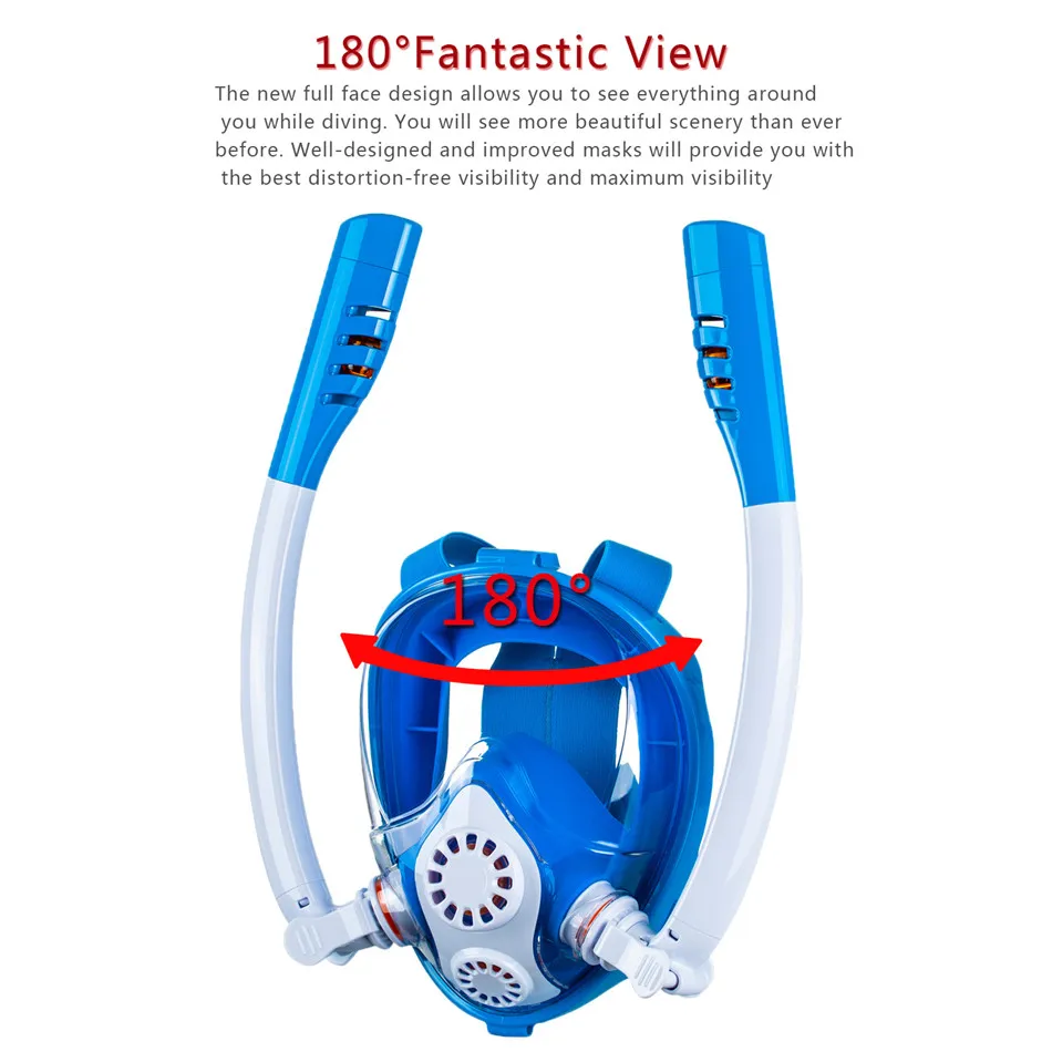 Children Snorkeling Mask Double Tube Full Dry Silicone Diving Mask Swimming Underwater Snorkeling Mask Diving Goggles Equipment