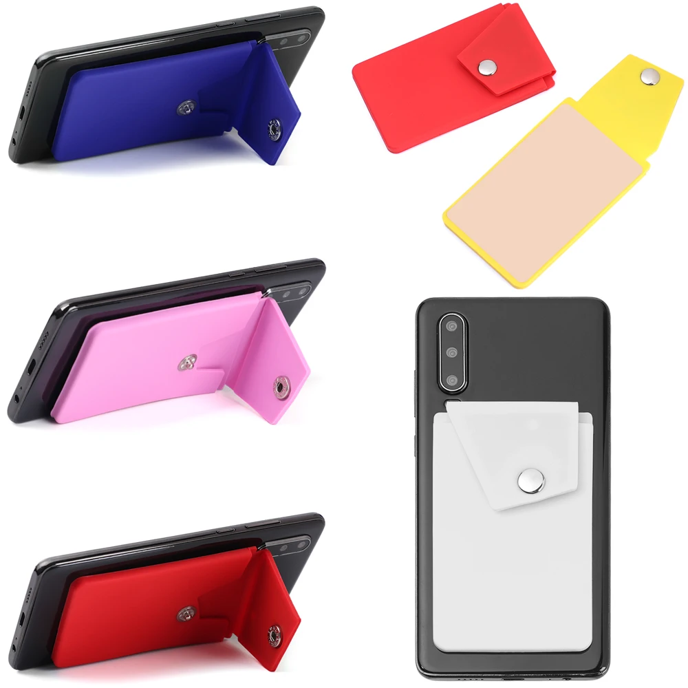 

New Unisex Adhesive Silicone Phone Card Holder Wallet with Snap Pocket Phone Back Stick-on Credit Card Holder for Smart Phone