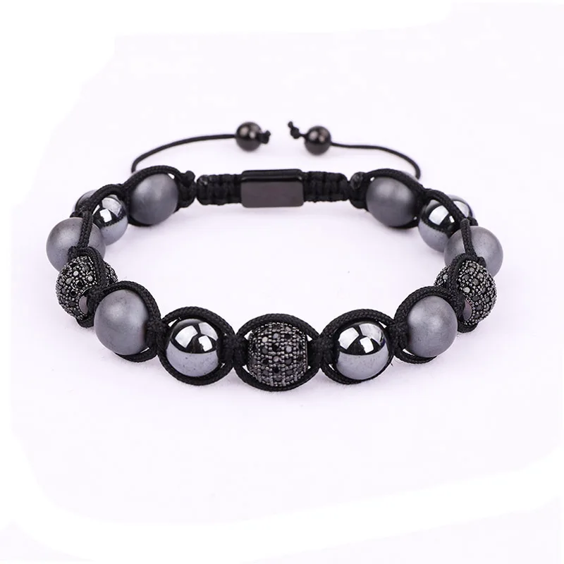 New Design Fashion Men Jewelry Bracelet Hematite Beads CZ Micro Ball Macrame Beaded Adjustable Bracelet Men - Image 4