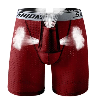 

Hot Men's Underpants Breathable Mesh Hollow Out Soft Long Plus Knickers Sport Underwear