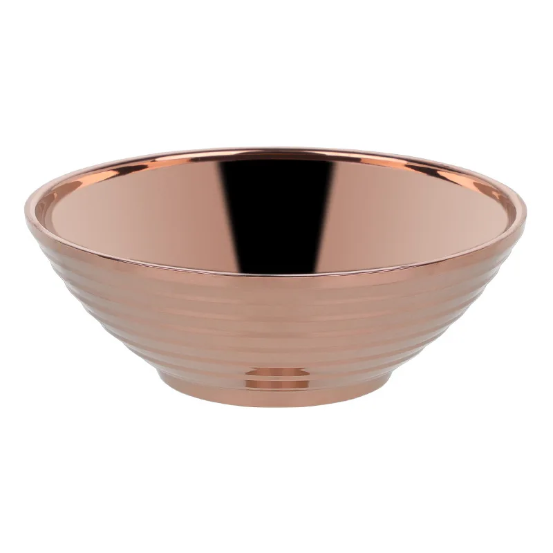 304 миска из нержавеющей стали, домашняя большая суповая миска, креативная Двойная Толстая миска для лапши, антиобжигающая миска - Цвет: Rose gold