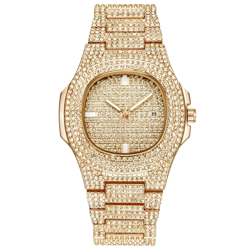 Хип-хоп шикарные алмазные часы мужские серебряные из нержавеющей стали Мужские кварцевые наручные часы водонепроницаемые Relogio Masculino xfcs подарок