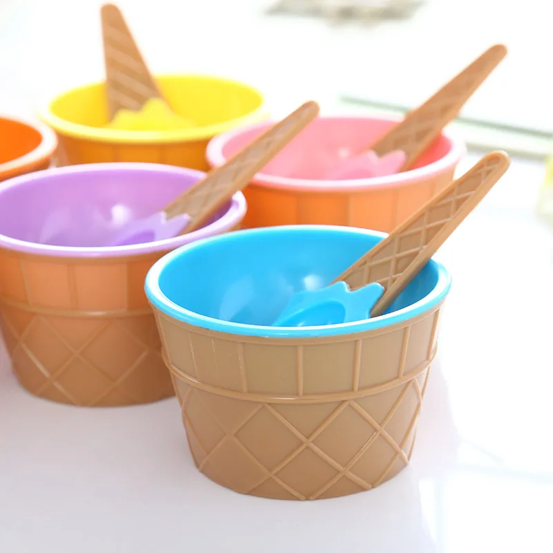 Ice Cream Bowls Cup Couples With Spoon Gifts Dessert Set Sweet Plastic