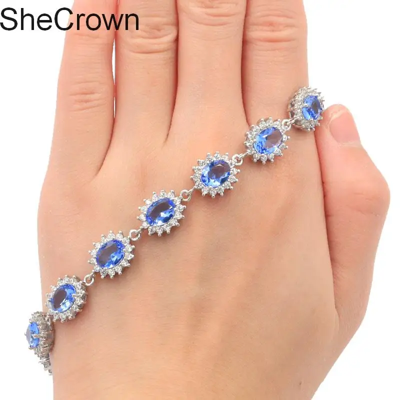 17x11 мм роскошный насыщенный синий фиолетовый танзанит белый кубический цирконий женские вечерние серебряный браслет 7,0-дюйма