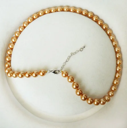 

8mm gold Champagne South Sea Shell Pearl Necklace 18" AAA+