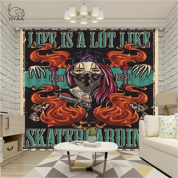 

Colorful Chicano Tattoo Curtains For A Teenager Partition Room Curtain Child Bedroom Korean Decor Window Curtains Micro-Shading